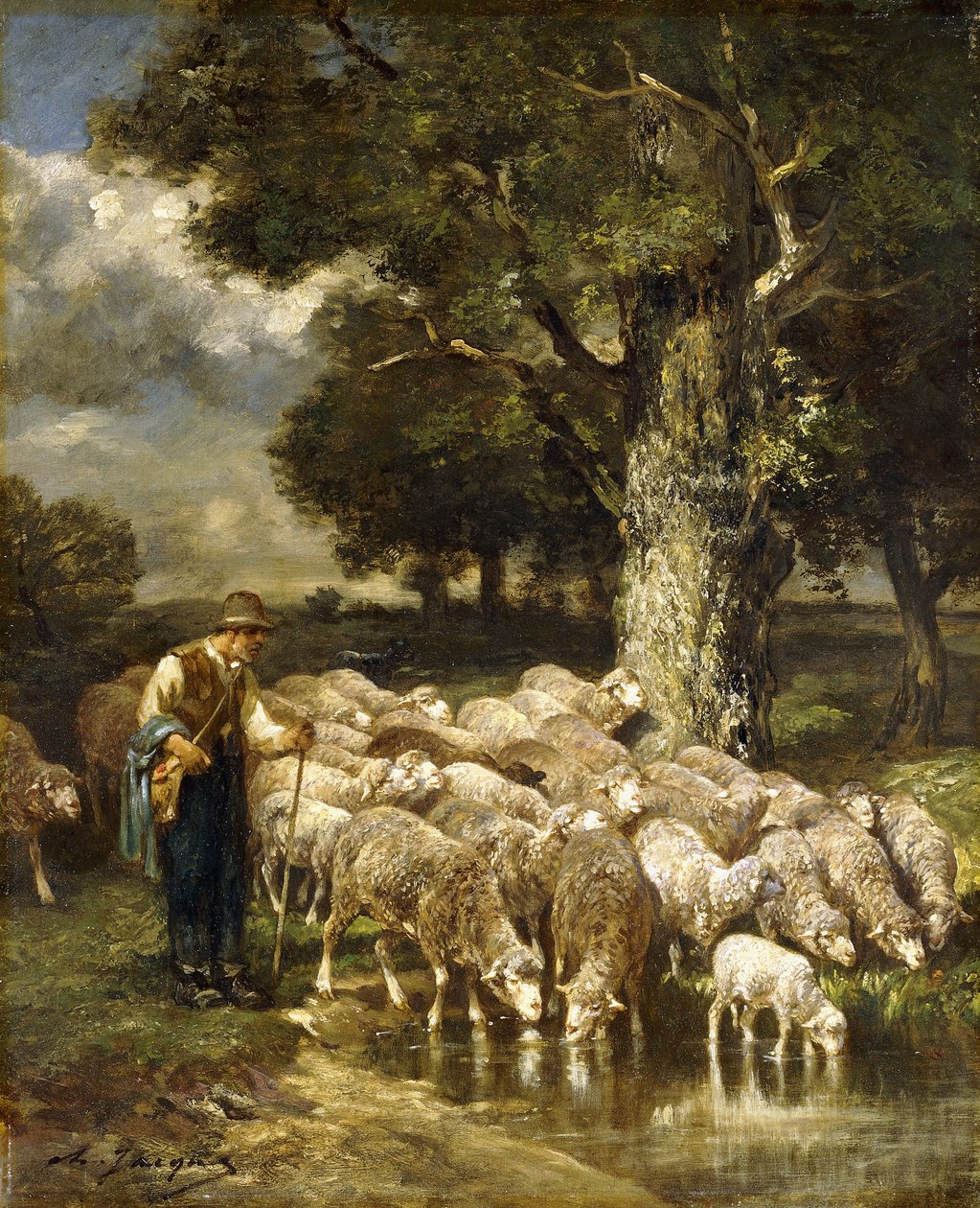 A nyáját legeltető pásztor, alkotó: Charles Emile Jacque