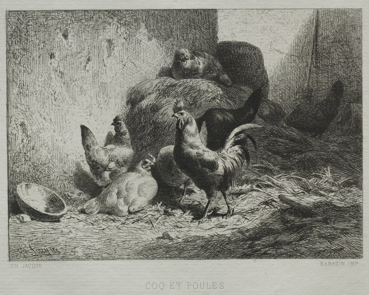 Kakas és tyúkok. alkotó: Charles Emile Jacque