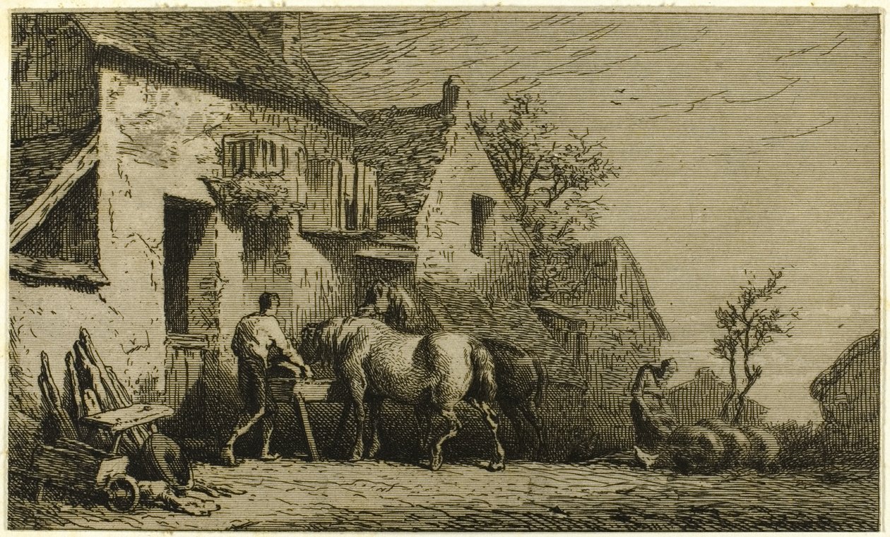 Bejárat egy fogadóba, istállófiúval alkotó: Charles Emile Jacque