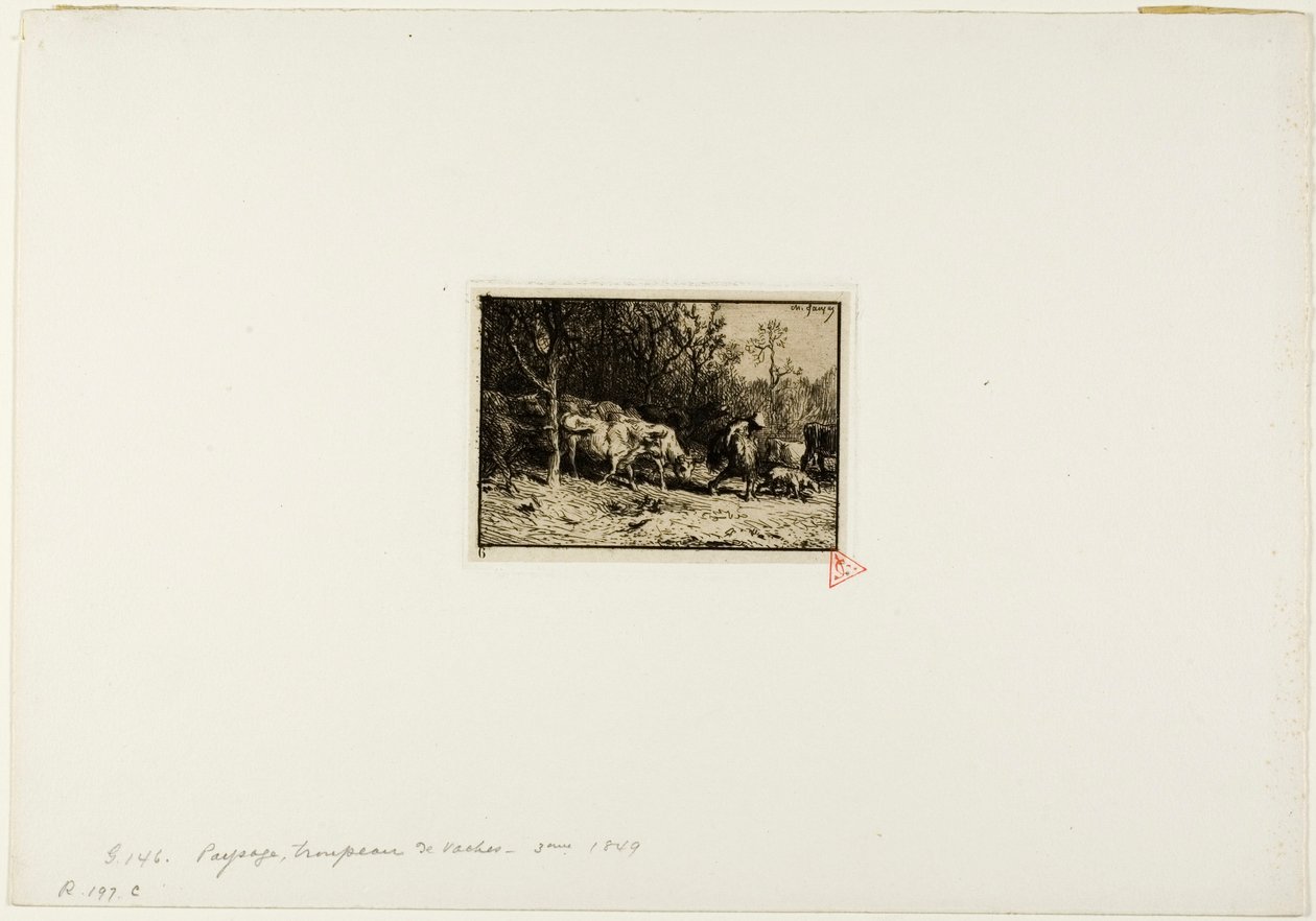Tehéncsorda jön ki egy erdőből alkotó: Charles Emile Jacque