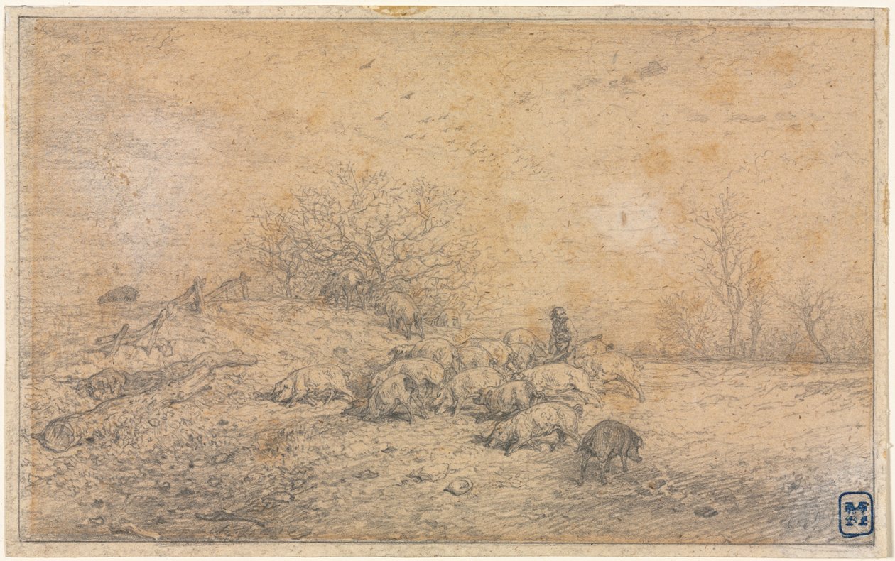 Disznócsorda alkotó: Charles Emile Jacque
