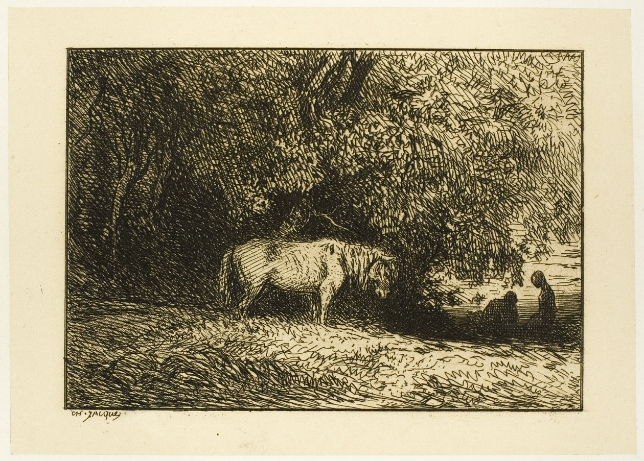 Ló egy erdőben alkotó: Charles Emile Jacque