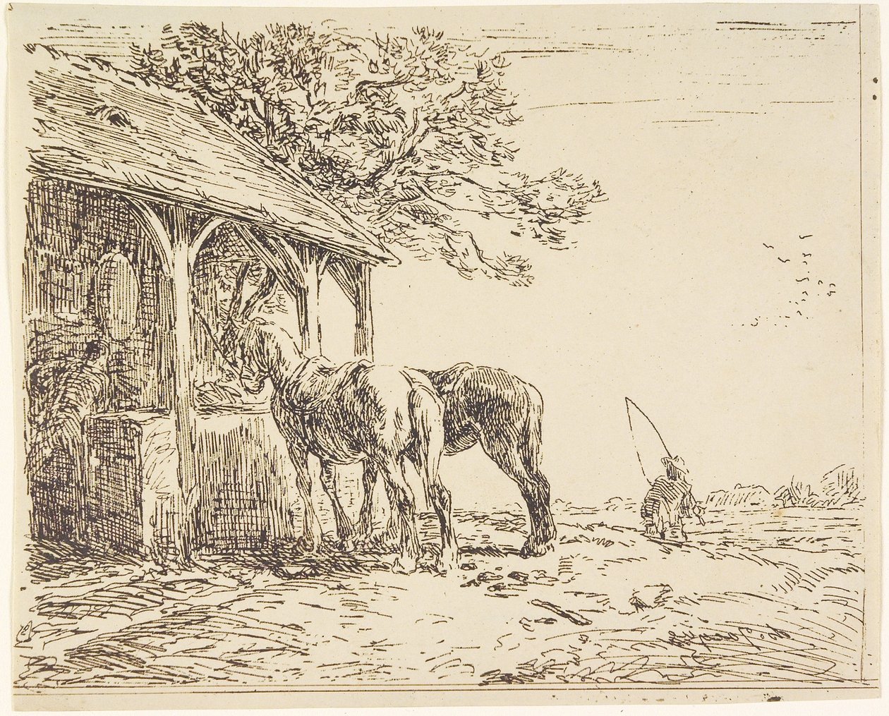 Lovak istállóban, 19. század (verre klisé vagy heliográf) alkotó: Charles Emile Jacque