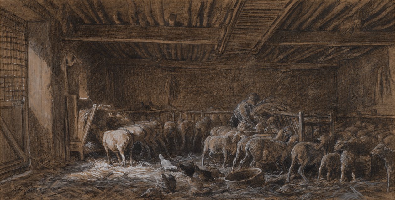Egy pajta belseje (La Bergerie) alkotó: Charles Emile Jacque