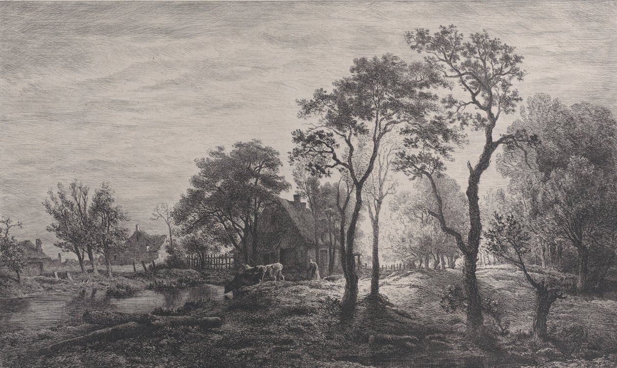Tájkép, Eglon van der Neer vázlata, 1862. alkotó: Charles Emile Jacque