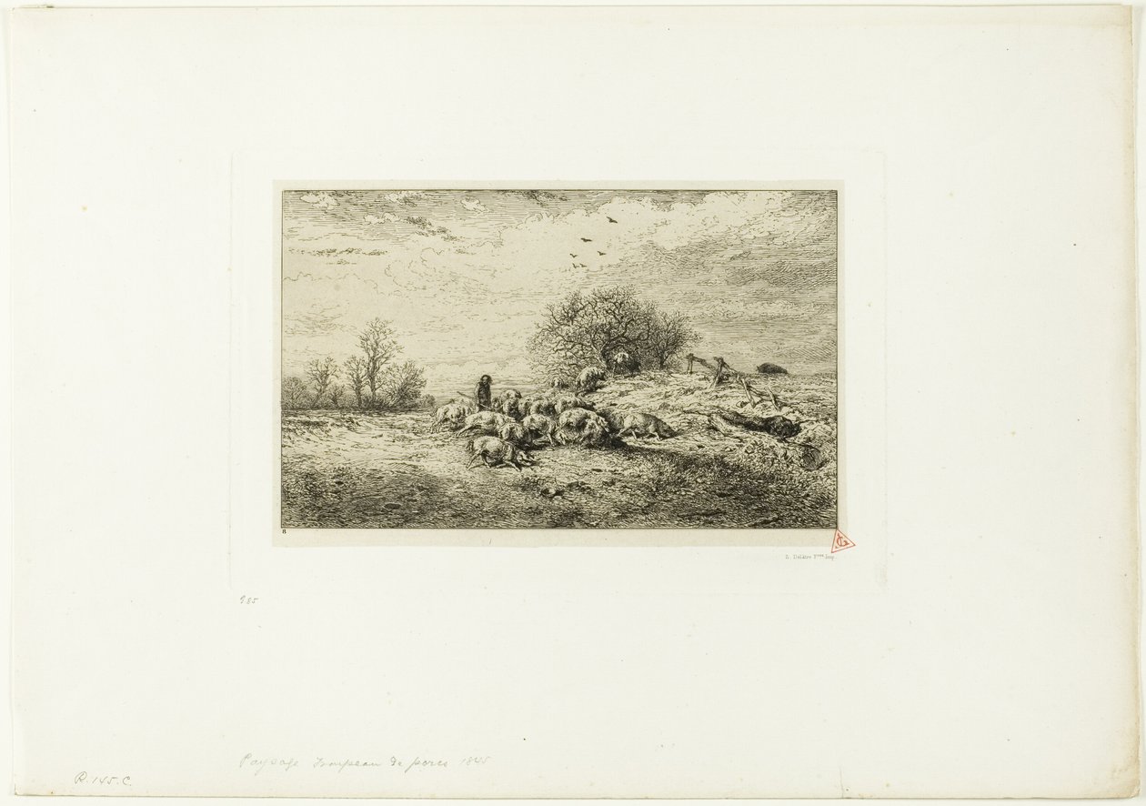 Táj disznócsordával alkotó: Charles Emile Jacque