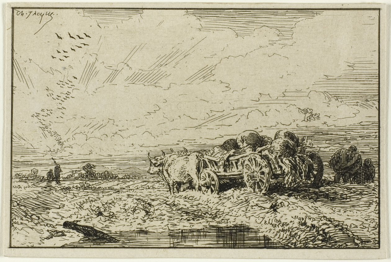 Táj ökör vontatott kocsival alkotó: Charles Emile Jacque