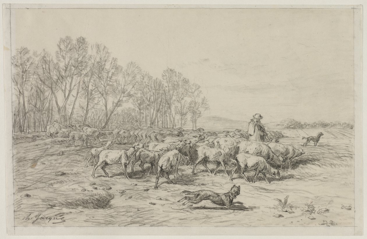Táj egy birkanyájjal alkotó: Charles Emile Jacque