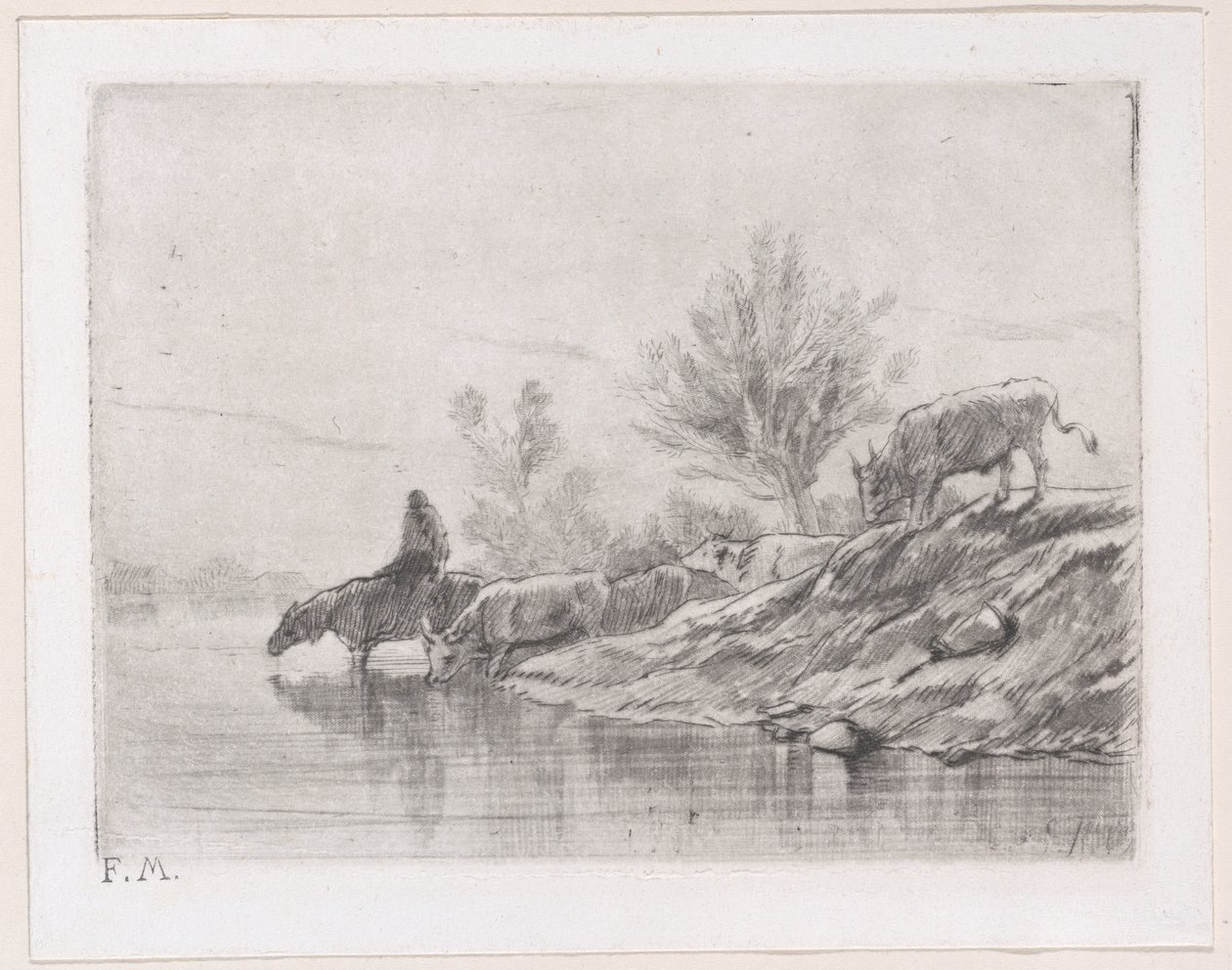 Táj marhákkal, 1848. alkotó: Charles Emile Jacque