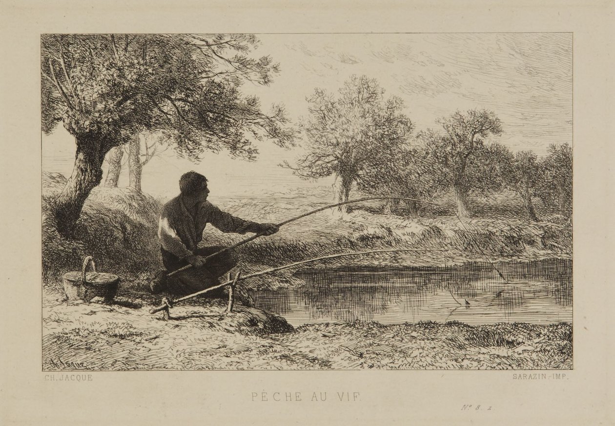 Horgászat élő csalival alkotó: Charles Emile Jacque