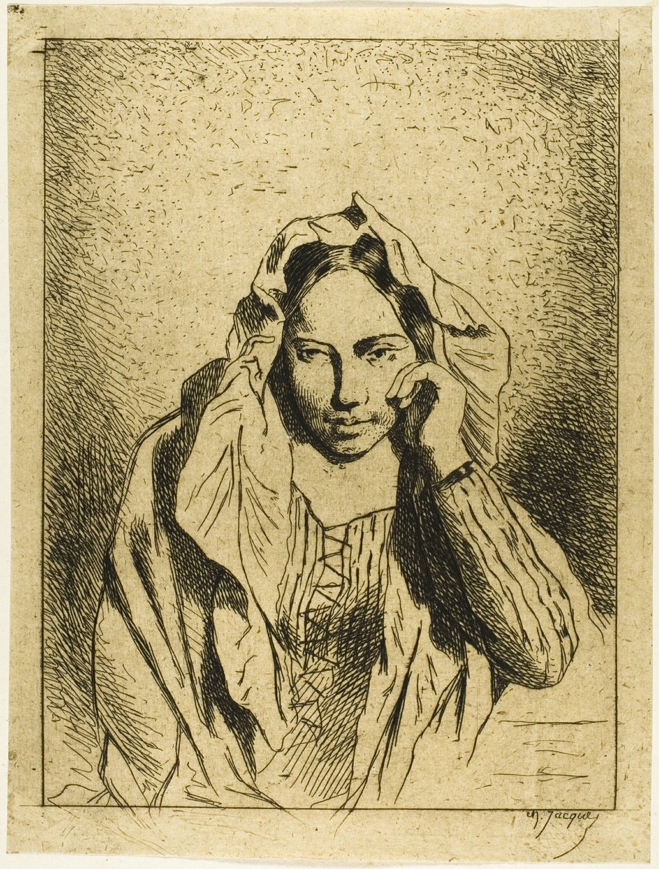 Ülő nő portréja alkotó: Charles Emile Jacque