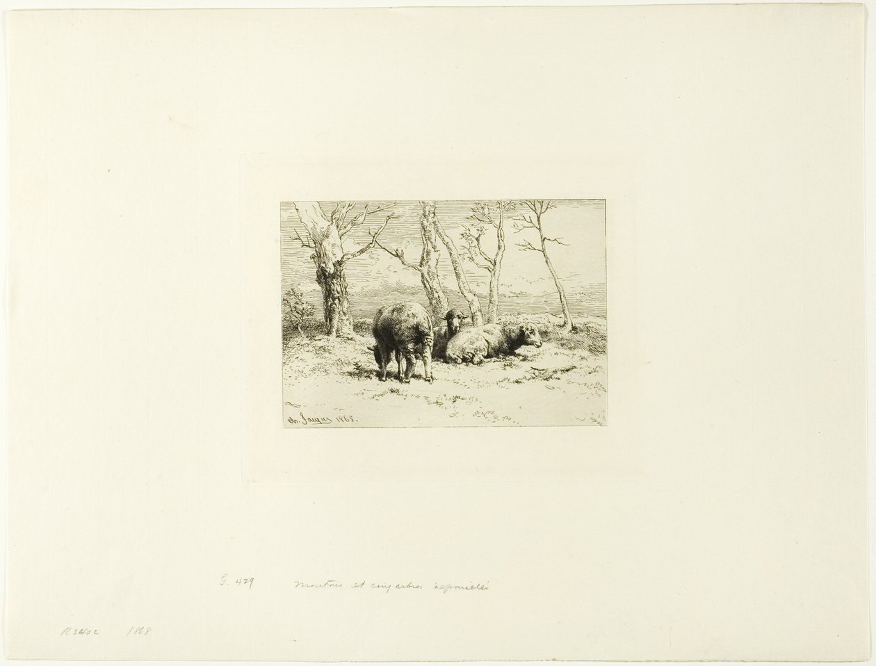 Bárány és öt fa alkotó: Charles Emile Jacque