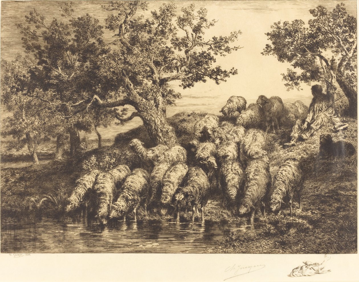 Birkák az itatóhelyen alkotó: Charles Emile Jacque