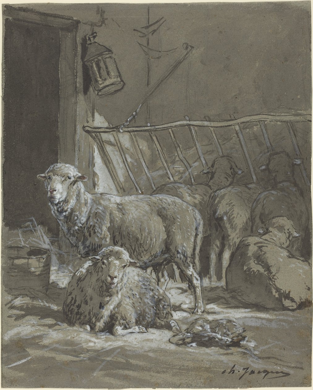 Birkák a jászolban alkotó: Charles Emile Jacque