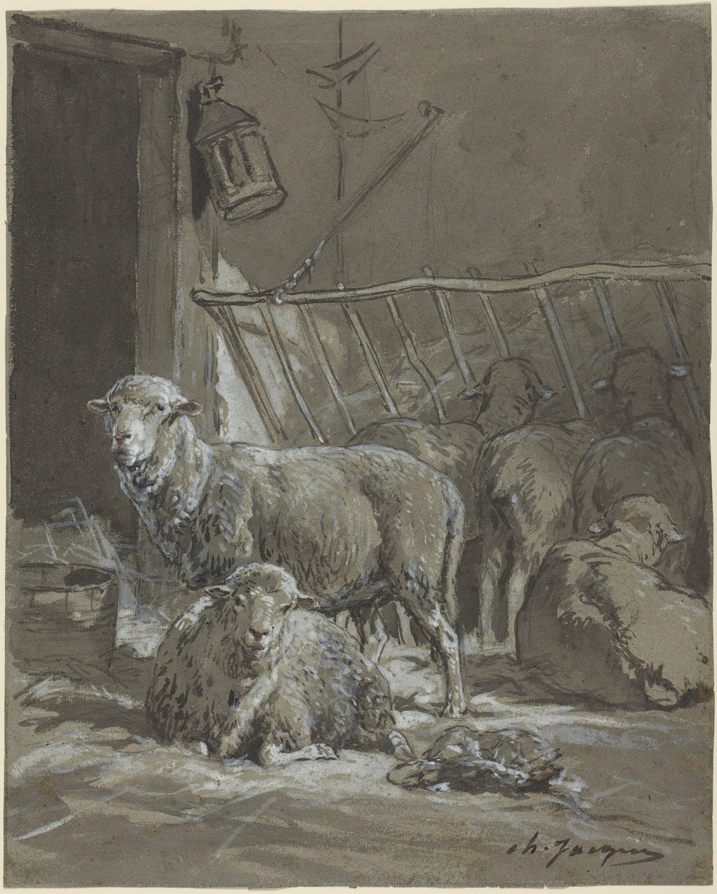 Juhok a jászolban alkotó: Charles Emile Jacque