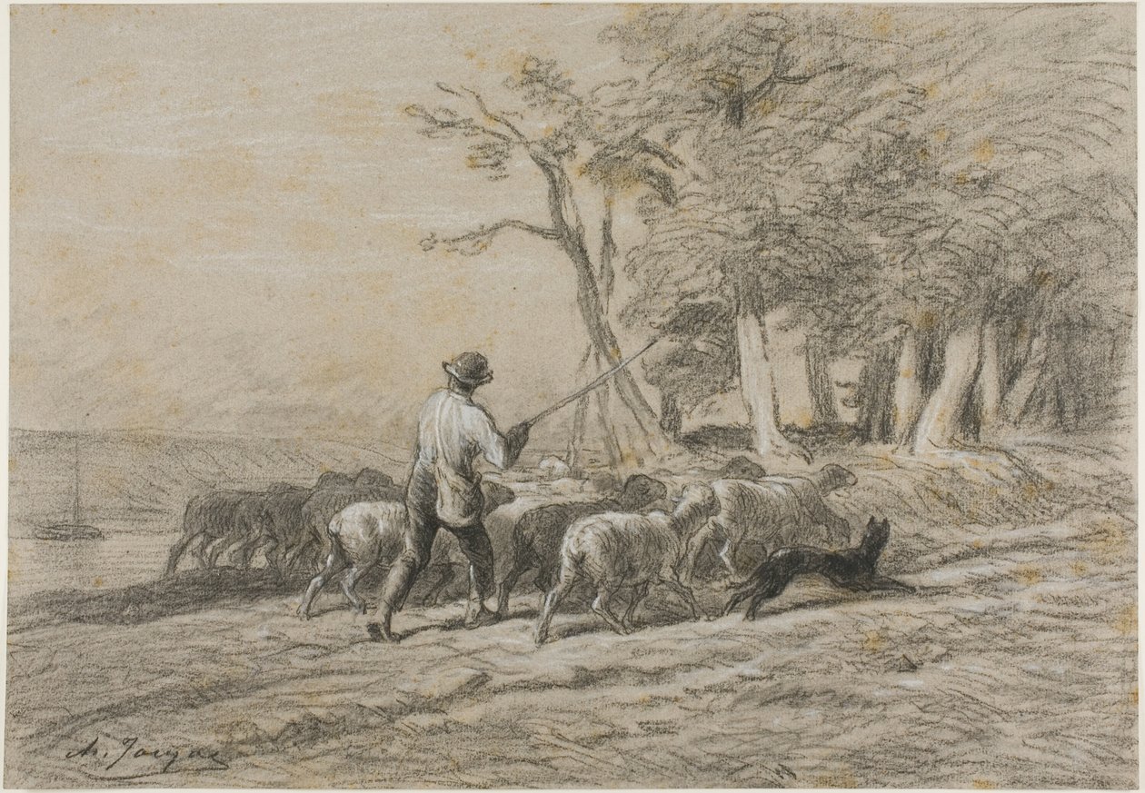 Pásztor és nyája alkotó: Charles Emile Jacque