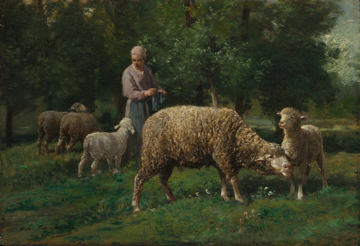 Pásztorlány juhokkal, 1876 körül (olaj, fapanel) alkotó: Charles Emile Jacque