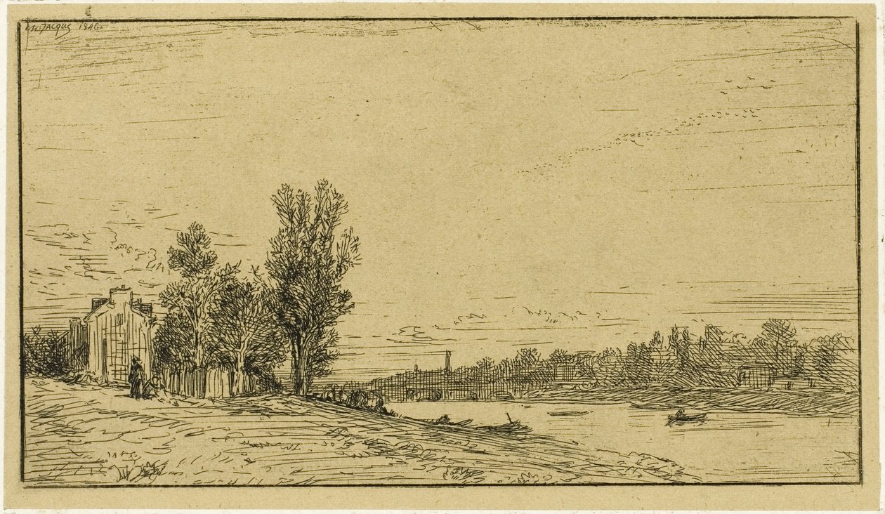 Egy folyó partja alkotó: Charles Emile Jacque