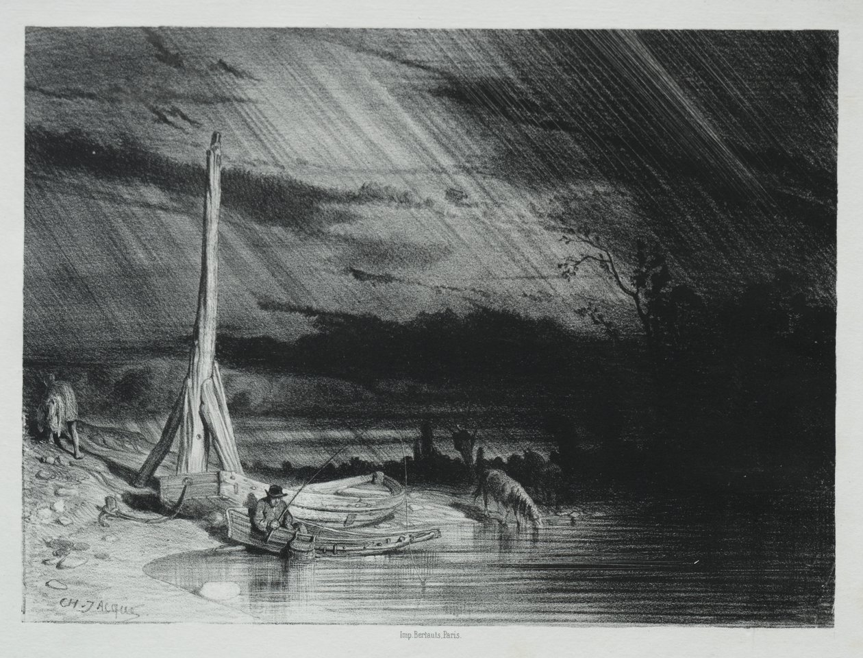 A halász, esős idő alkotó: Charles Emile Jacque