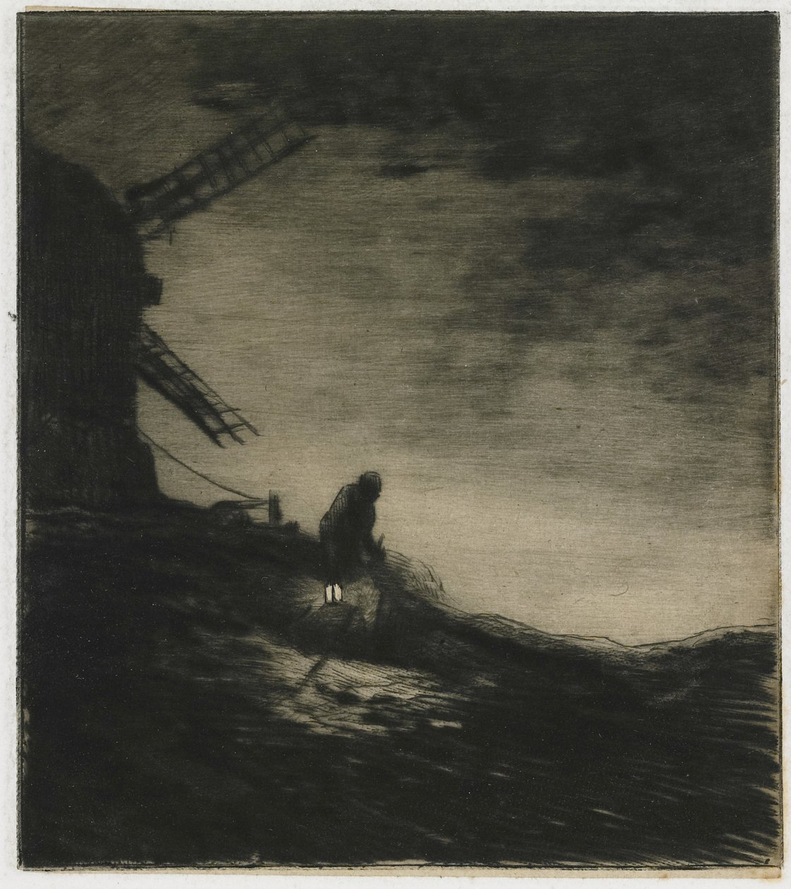 A malom, 1848 (rypoint rulett és tányérhanggal a chine collé-n) alkotó: Charles Emile Jacque
