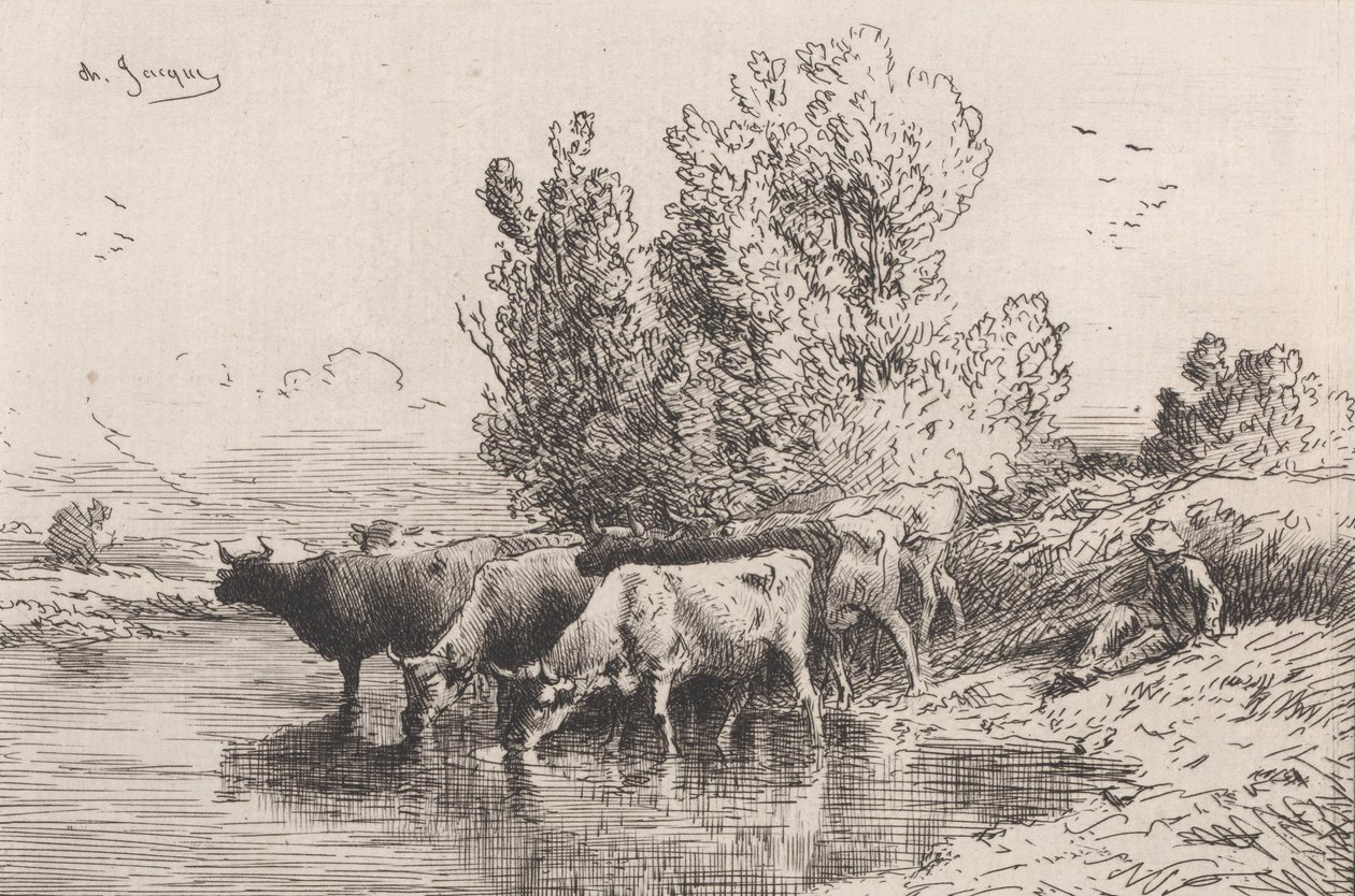 A vályú, 1864. alkotó: Charles Emile Jacque
