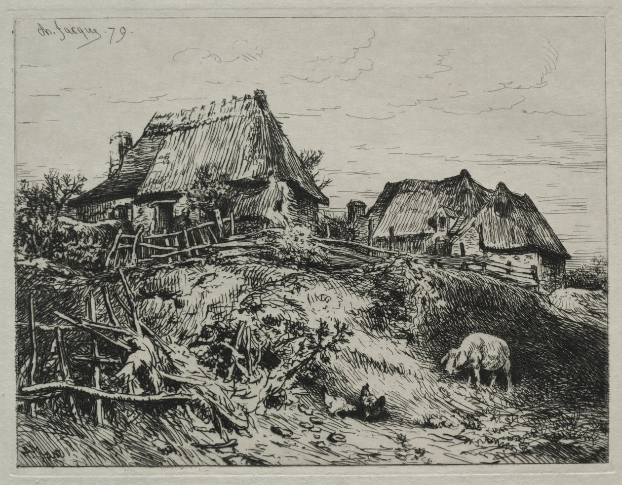 Két házikó a parton alkotó: Charles Emile Jacque
