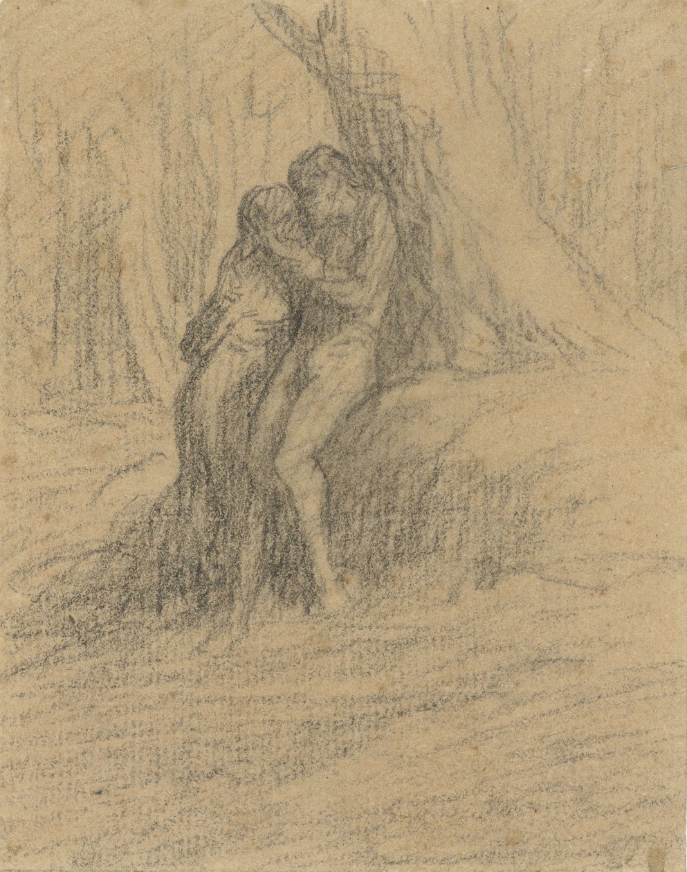 Gazdálkodó pár szeretkezik egy nehéz fa alatt alkotó: Charles Emile Jacque