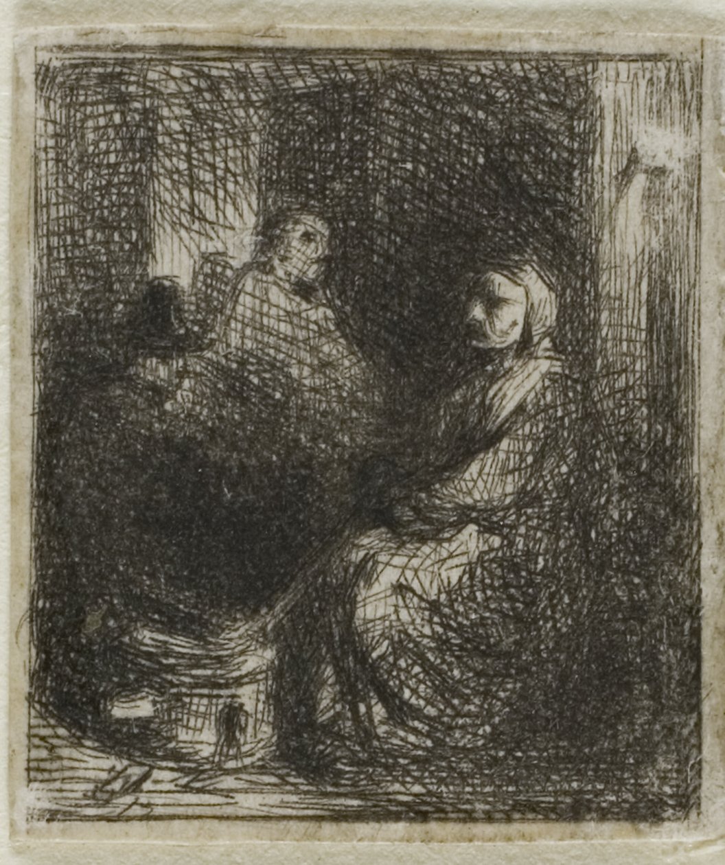Nő, aki sült ételt árul alkotó: Charles Emile Jacque