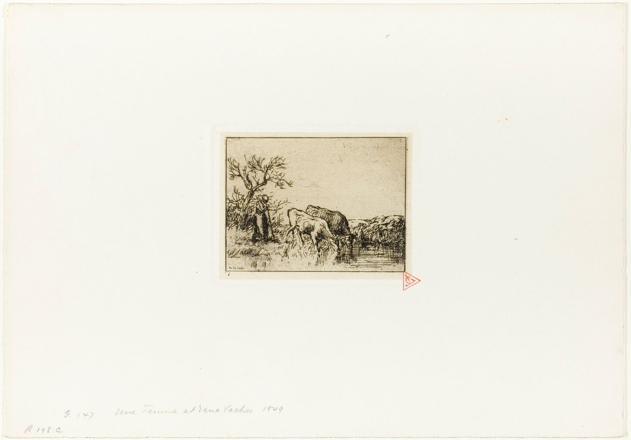Két tehenet gondozó nő alkotó: Charles Emile Jacque