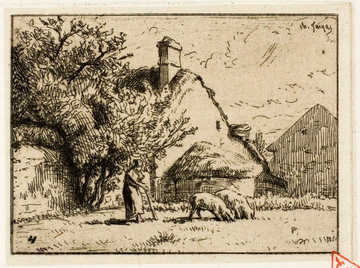 Két disznót gondozó nő alkotó: Charles Emile Jacque