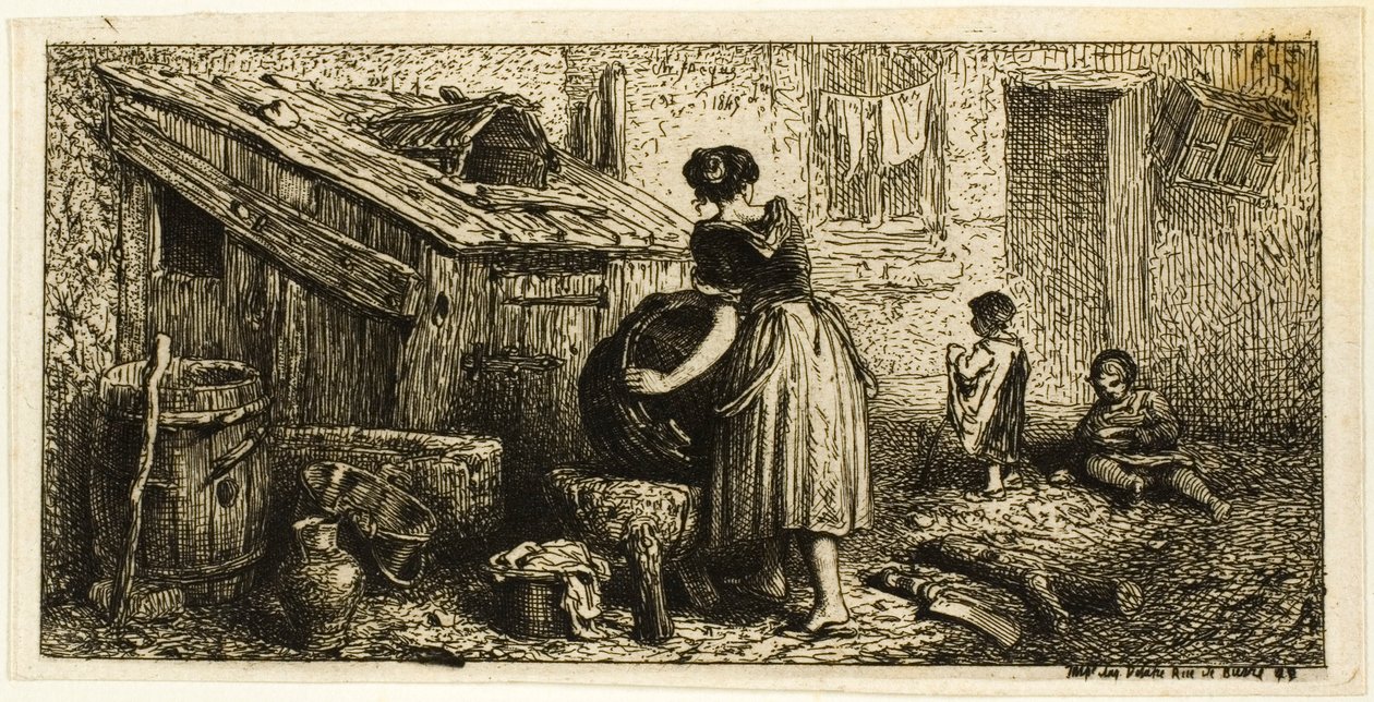Mosó edények, gyerekekkel alkotó: Charles Emile Jacque