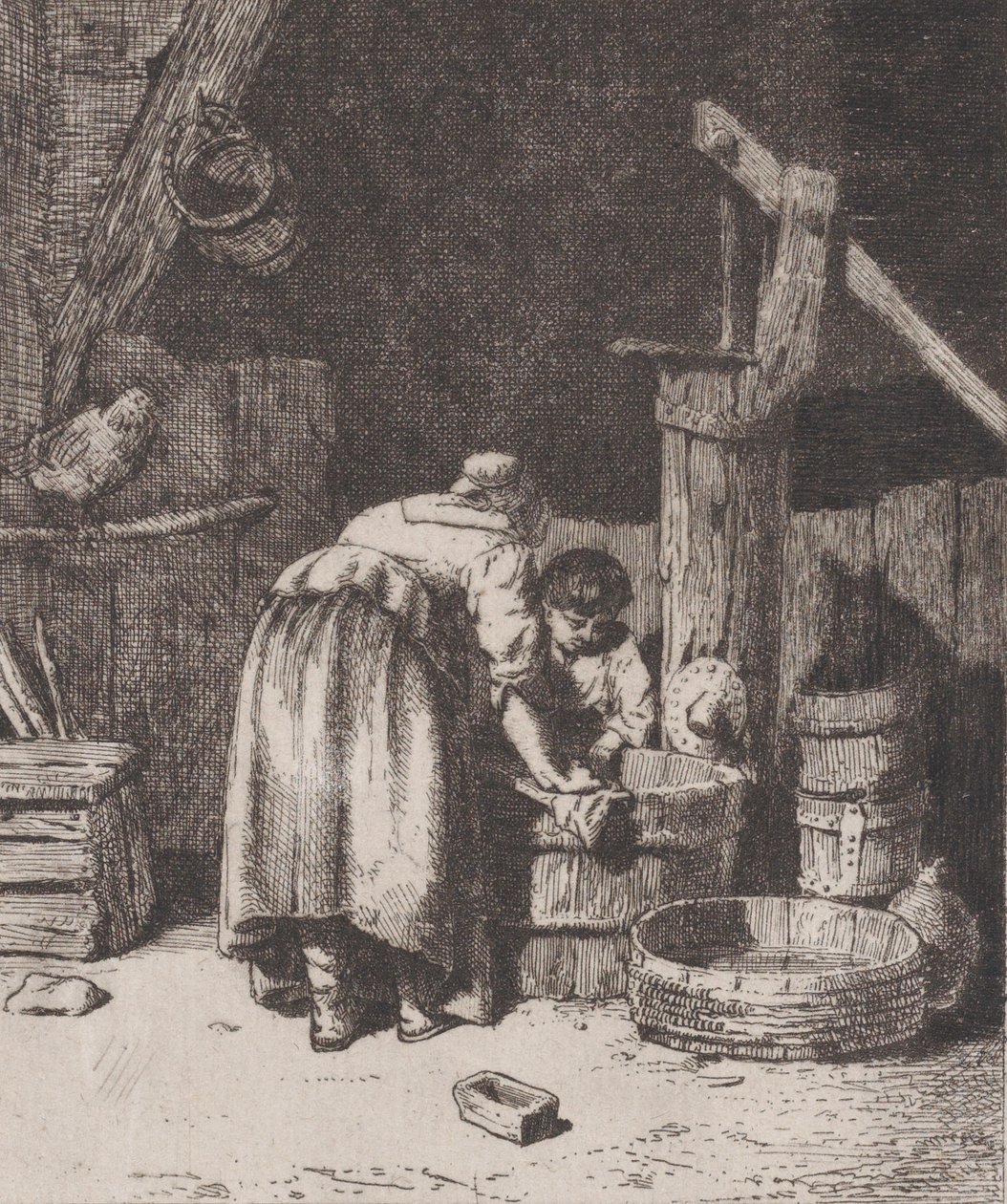 Női mosás, kb. 1845-50. alkotó: Charles Emile Jacque
