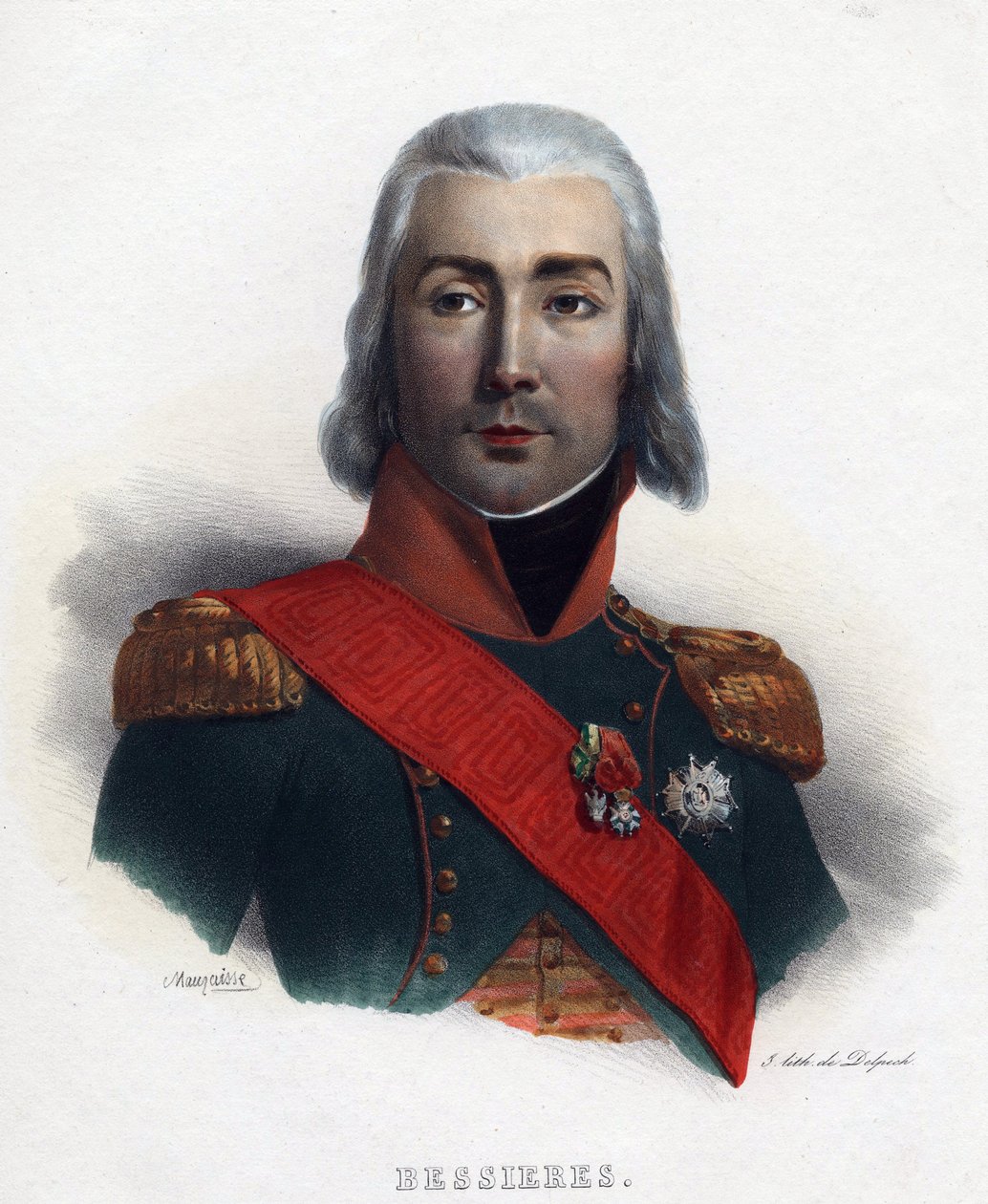 Jean Baptiste (Jean-Baptiste) Bessieres (1768-1813), francia marsall - Mauraisse, Charles Emile (1799-1852) portréja - 1835 - Litográfia, akvarell - 32x24 - Magángyűjtemény alkotó: Charles Emile Mauraisse