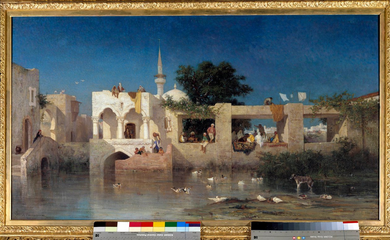 Cafe a Adalia, dit Habitations Turks near Adalia in Turkey Charles Torunemine (1812-1872) festménye 1856 V. 0,69x1,24 m Párizs, Muse d