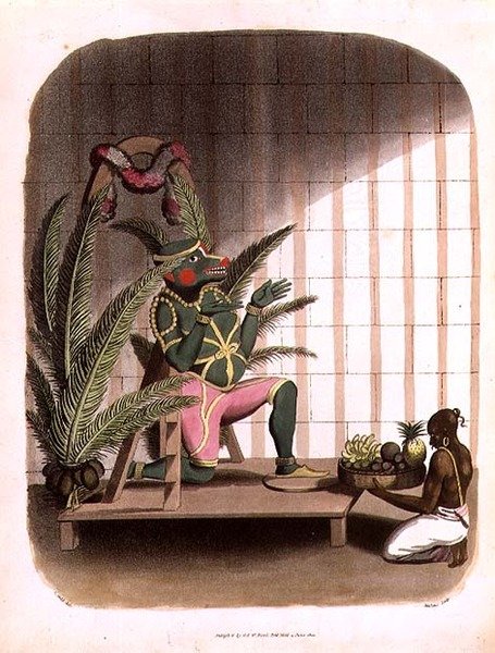 Hanuman, 31. tábla az „Oriental Drawings”-ből, Thomas Medland (1755-1823) metszete, pub. 1803 (akvatinta) alkotó: Charles Emilius (after) Gold