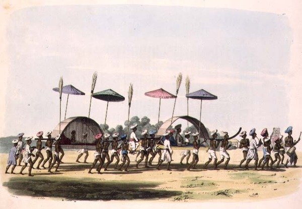 Marriage Procession through the Town of Nagappattinam, 32. tábla a "Oriental Drawings" című, Thomas Medland (1755-1823) által metszett kiadványból. 1806 (akvatinta) alkotó: Charles Emilius (after) Gold