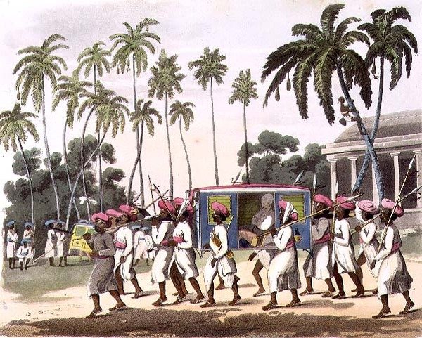 Palankeens, 42. tábla az „Oriental Drawings”-ből, metszett John Wells (fl.1792-1809), pub. 1806 (akvatinta) alkotó: Charles Emilius (after) Gold