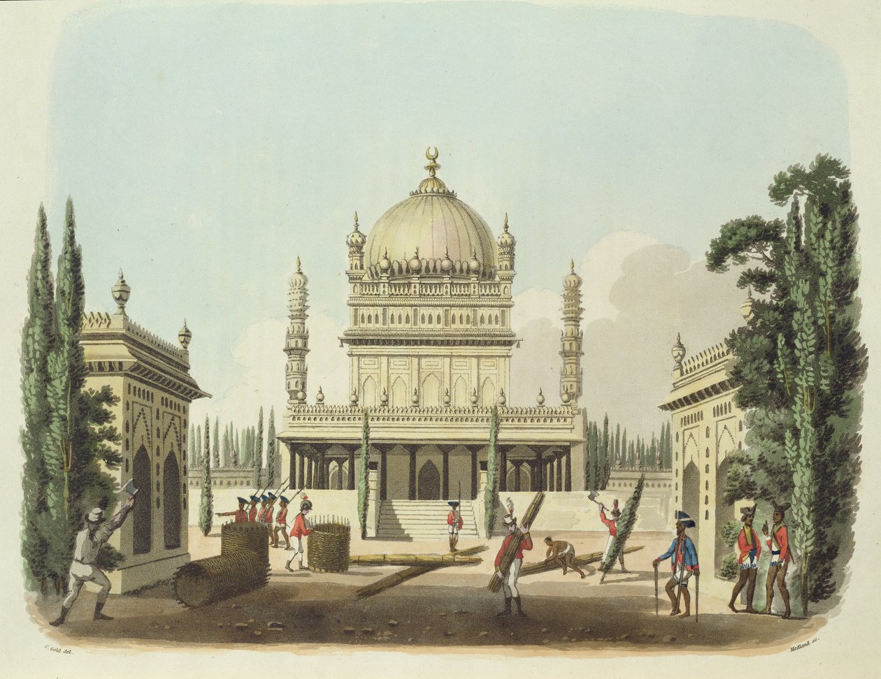 Hyder Ali és Tippoo szultán sírja, 49. tábla az „Oriental Drawings”-ből, Thomas Medland (1755-1823) kocsma metszete. 1806 (akvatinta) alkotó: Charles Emilius Gold
