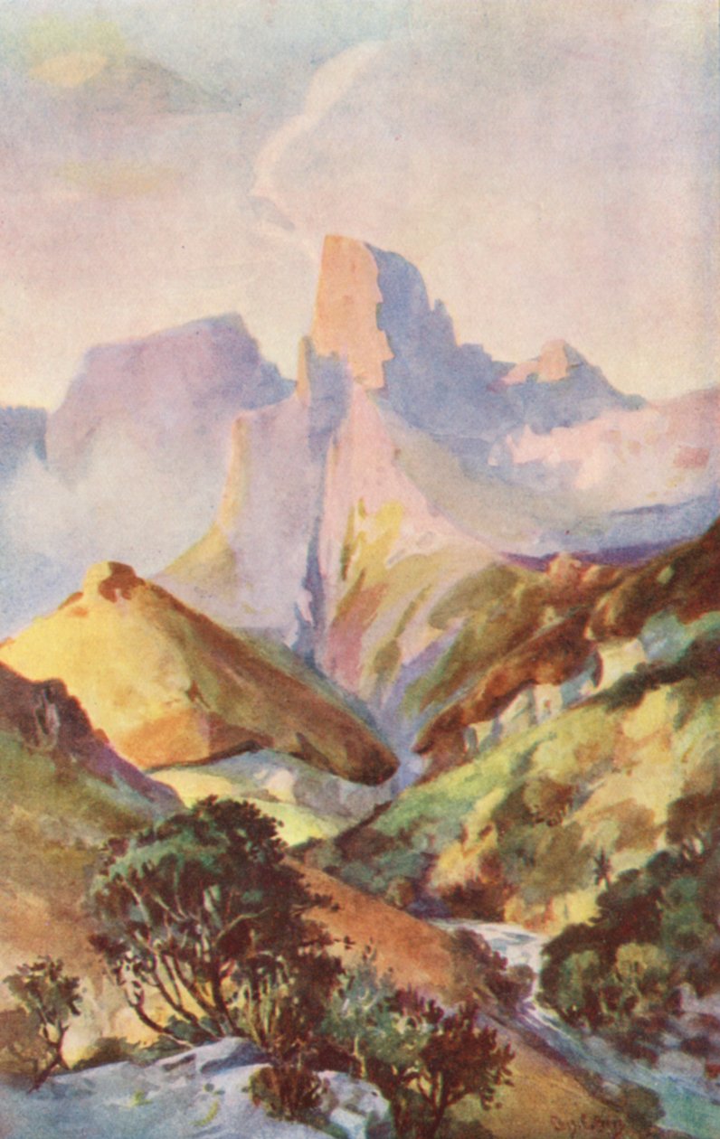 Az Őrszem, a Drakensberg fenséges csúcsa (színes litográfia) alkotó: Charles Ernest Peers