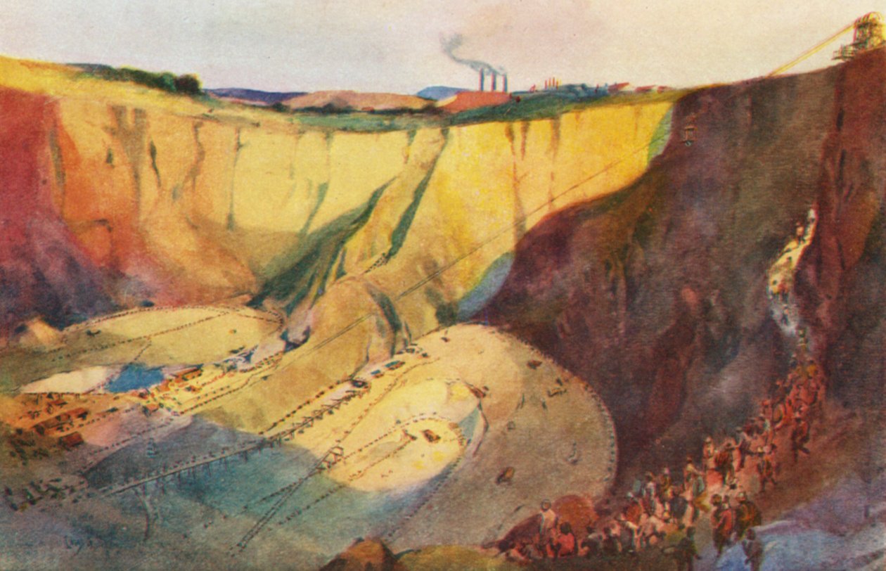 A Cullinan gyémánt lelőhelye, Premier Mine (színes litográfia) alkotó: Charles Ernest Peers