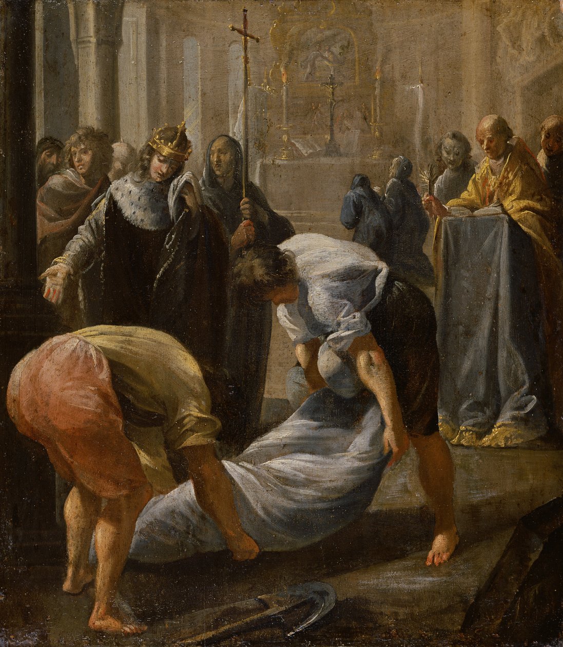 Suger apát (1081-1151) leplezése a párizsi Szent Denis-bazilikában, VII. Lajos (1120-80) francia király jelenlétében, 1152-ben. alkotó: Charles Errard