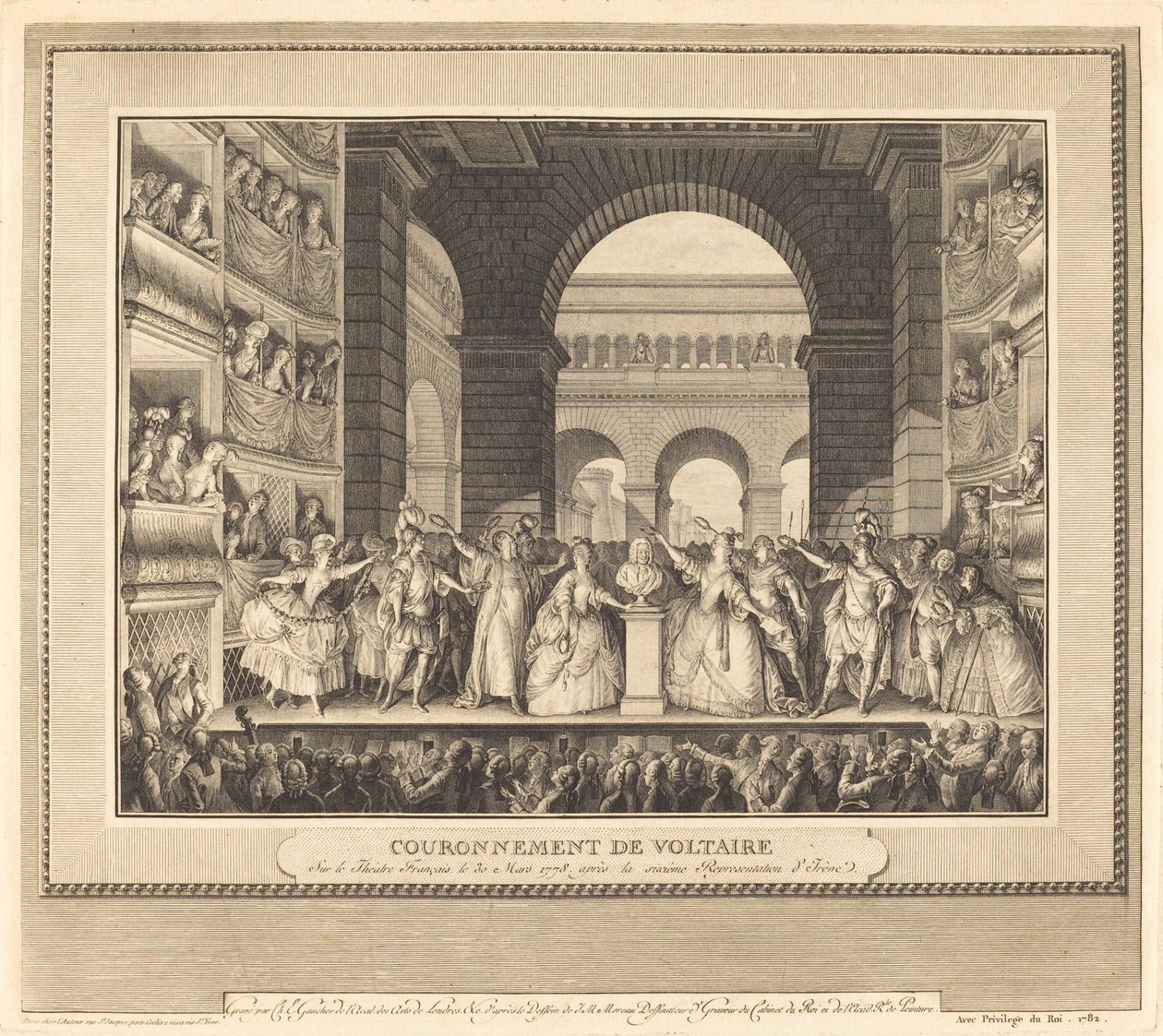 Voltaire megkoronázása (Voltaire megkoronázása) alkotó: Charles Etienne Gaucher after Jean Michel Moreau
