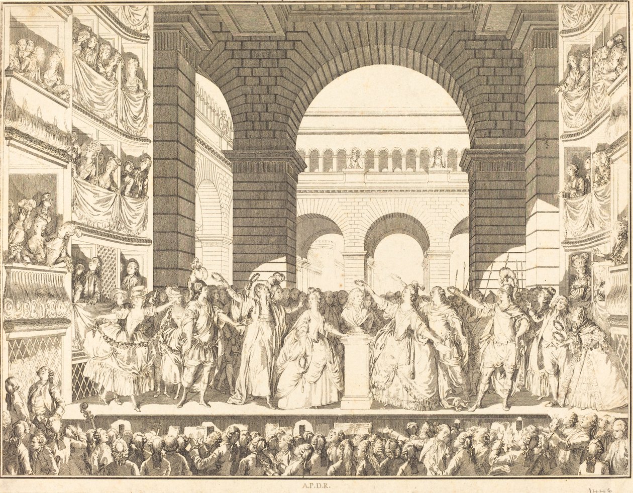 Voltaire megkoronázása (Voltaire megkoronázása) alkotó: Charles Etienne Gaucher after Jean Michel Moreau