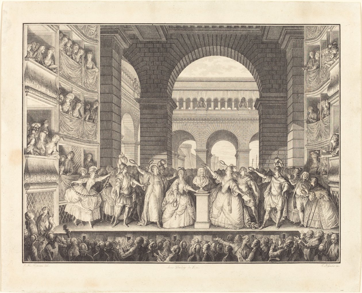Voltaire megkoronázása (Voltaire megkoronázása) alkotó: Charles Etienne Gaucher after Jean Michel Moreau