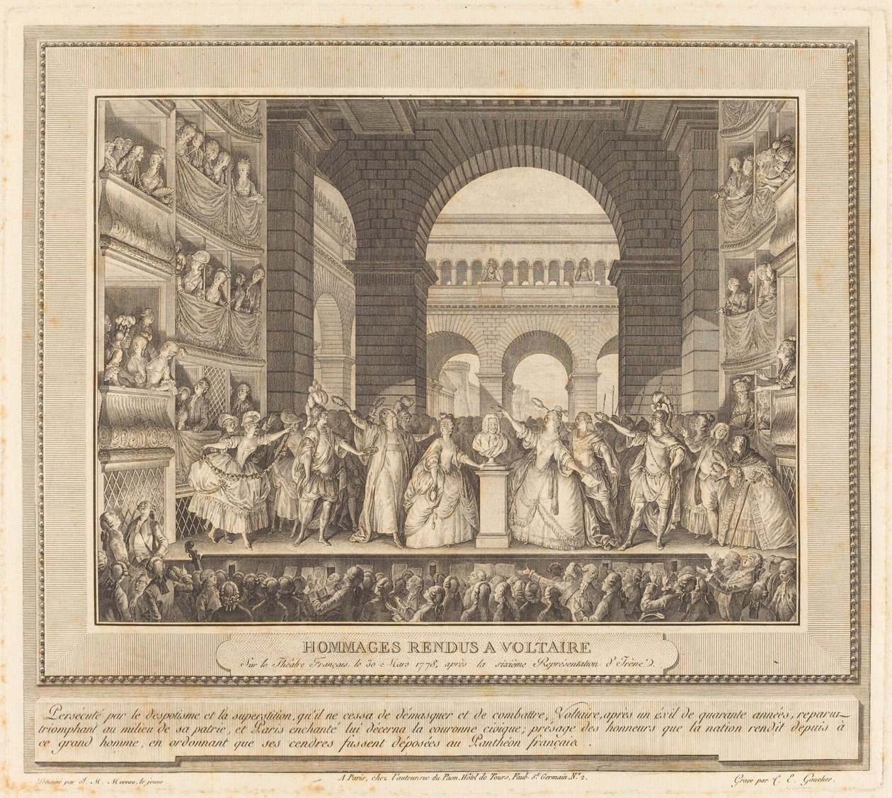Voltaire megkoronázása (Voltaire megkoronázása) alkotó: Charles Etienne Gaucher after Jean Michel Moreau