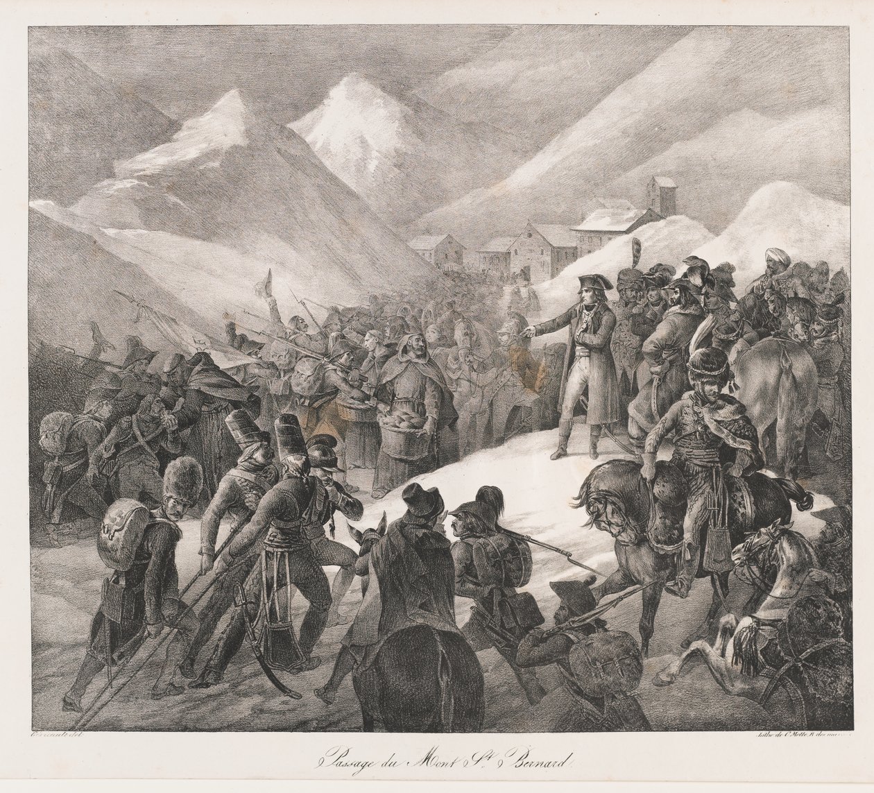 Átkelés a St. Bernard-hegyen, 19. század eleje (litho) alkotó: Charles Etienne Pierre Motte
