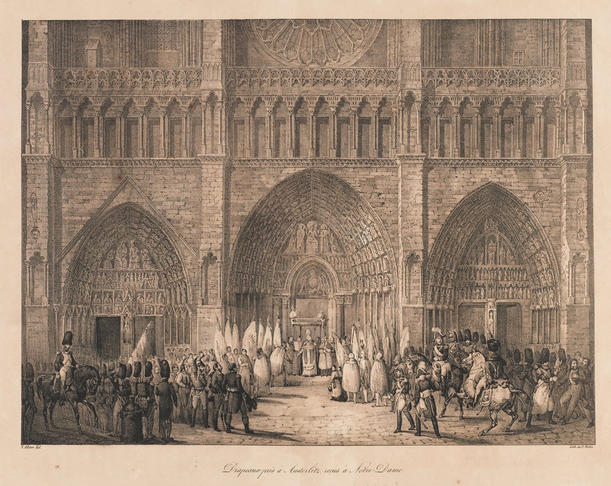 Austerlitzben vett zászlókat Notre-ban kaptak Dame, 19. század eleje (litho) alkotó: Charles Etienne Pierre Motte
