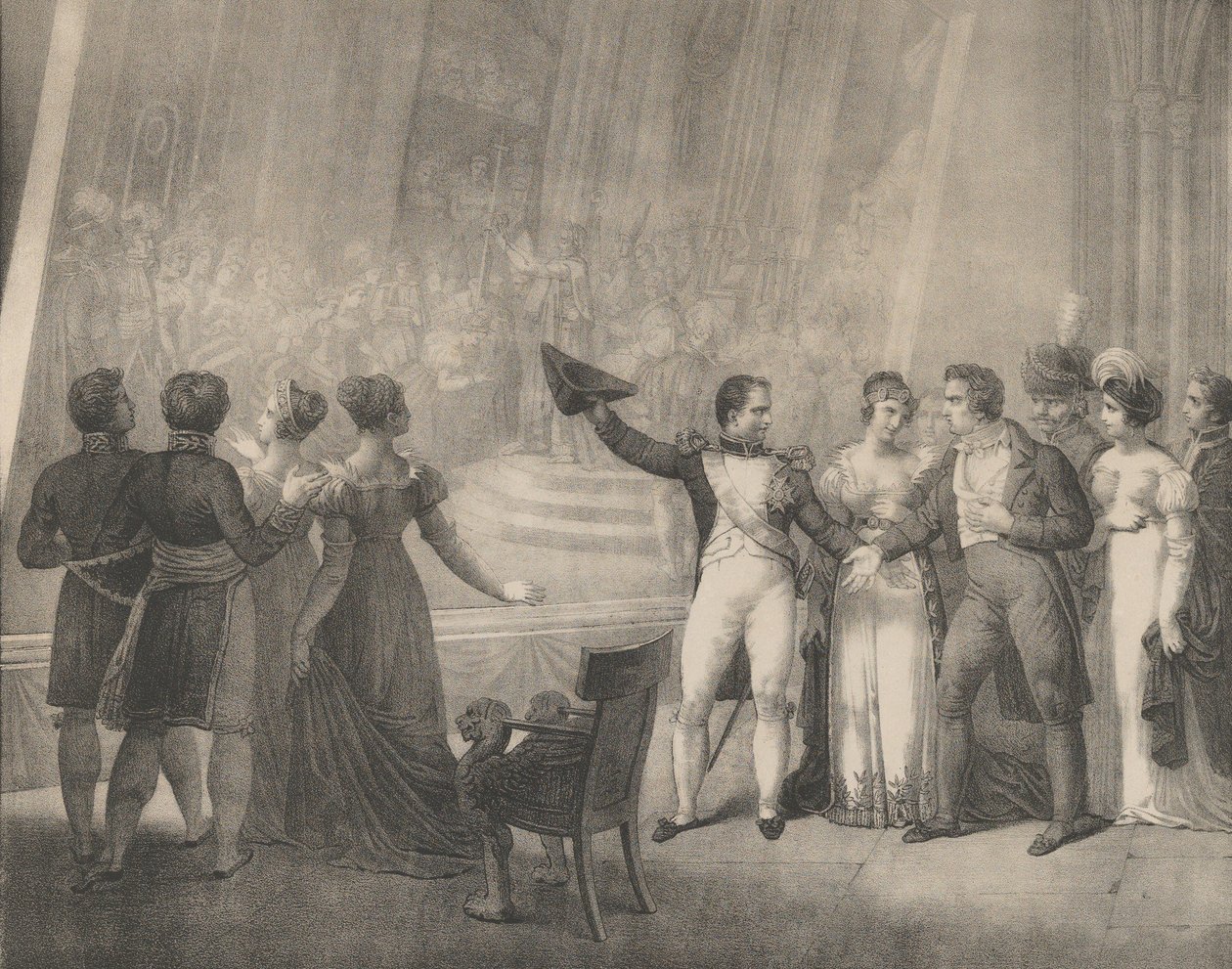 Napóleon és Josephine látogatás a Dávid műtermében, 1808. január 4., kb. 1820-30. alkotó: Charles Etienne Pierre Motte