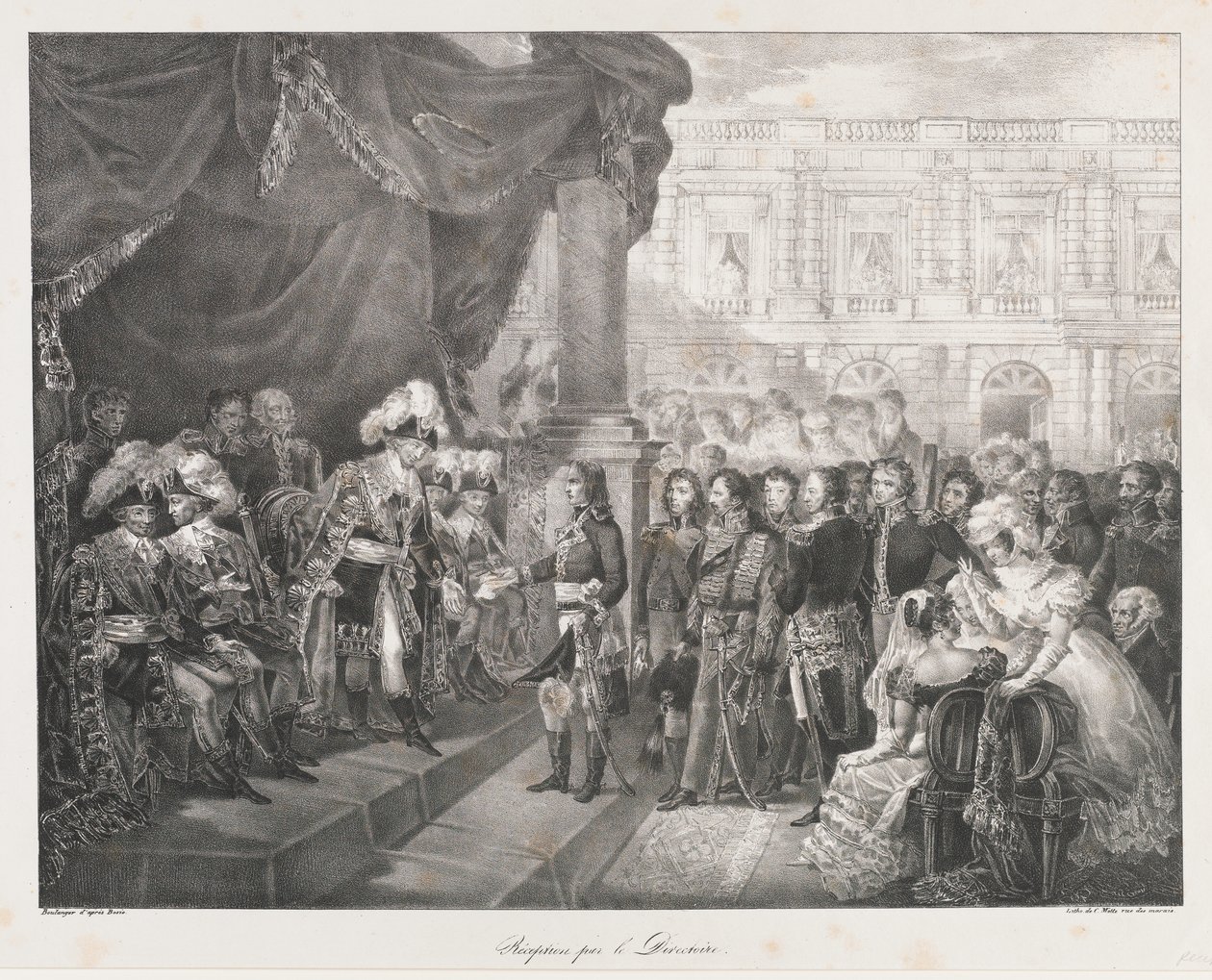 Fogadás a Direktornál, 19. eleje század (litho) alkotó: Charles Etienne Pierre Motte