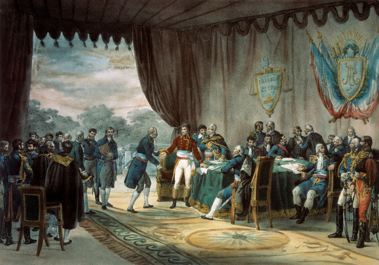 A Mortefontaine-i Szerződés aláírása 1800. szeptember 30-án, amelynek során Franciaország (amelyet Napóleon Bonaparte (1769-1821) képvisel) eladja Louisianát az Egyesült Államoknak. C. Motte litográfiája (19. század) Paris, B.N. alkotó: Charles Etienne Pierre Motte